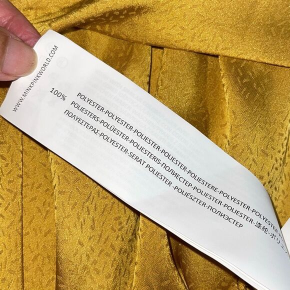 MINKPINK Womens V-Neck Bell Sleeve Tie Wrap Front Mini Dress Marigold Small‎ NWT - Picture 6 of 8